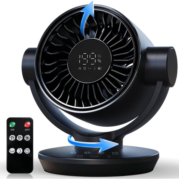 Fan for Bedroom, Table Air Circulator Fan 9 Inch Remote, 90?+120? Auto Oscillation Desk Fan, 10dB Quiet, 6-Speed, Mode Cordless, Max 12H Timer 8000mAh 40ft Airflow, LED Display