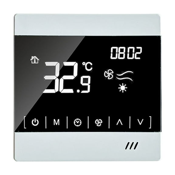 Fan Coil Thermostat with Display for Central Air System, Air Conditioning Temperature Controller with Cooling and Heating Mode, Fan Speed Selection (High/Medium/Low/Auto), Electric Valve Control