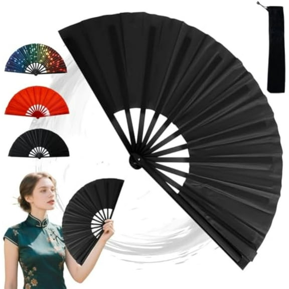 Fan for Dancing Boots on the Ground, Hand Fans for Line Dancing, Big Rave Folding Clacking Clap Fan Women Foldable, Large Handheld Popping Clapping Fans, Festival Decorative Accessories(Black)