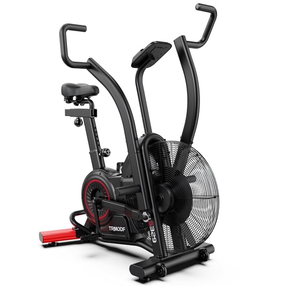 Fan Exercise Bike Upright Air Bike Indoor Stationary Cycling Bike with Unlimited Air Resistance System Dual Action Handlebars and Dual-Layer Transmission System for Home Gym Cardio Training With App