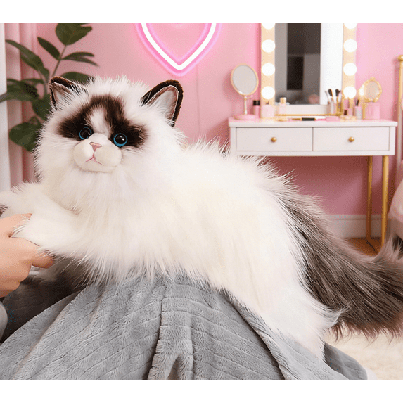 Fan-Favorite Realistic Ragdoll Cat Plush Toy - Soft Lifelike Stuffed Animal Companion, Cute Fluffy Texture Toy for Home Decor, Adult Comfort & Cozy Relaxation, White, 19.69in