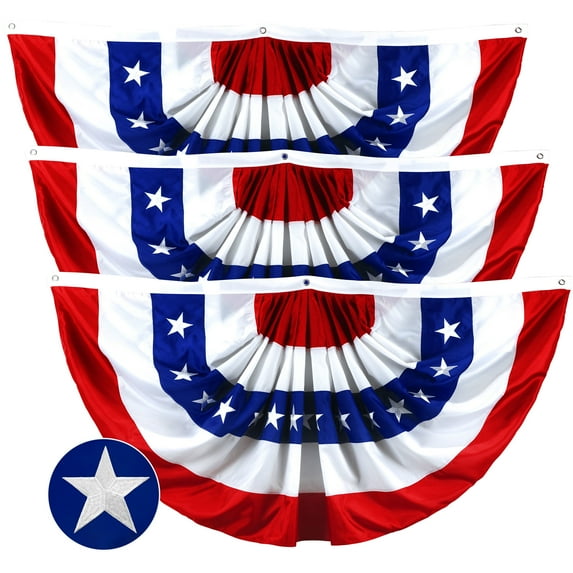 G128 3pk 4x8 ft Pleated American USA Fan Flag Memorial Day Emb Bunting Patriotic 4th of July Decor