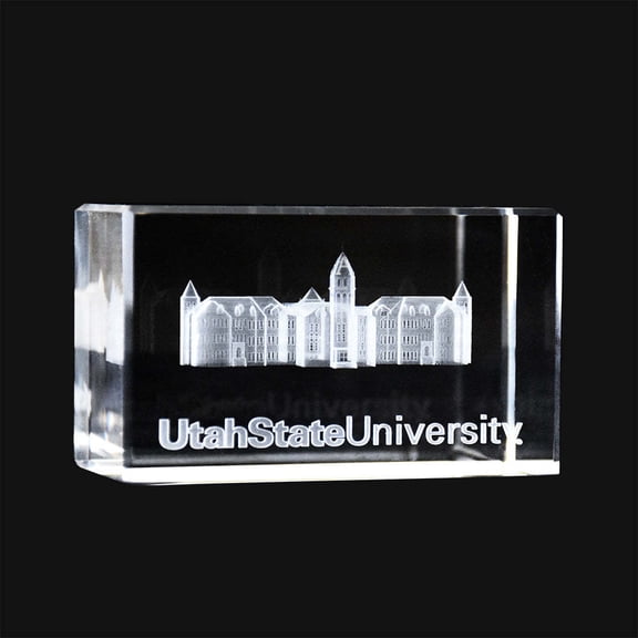 Fan Frenzy Gifts Utah State Aggies Officially Licensed Old Main Laser Engraved Crystal Cube