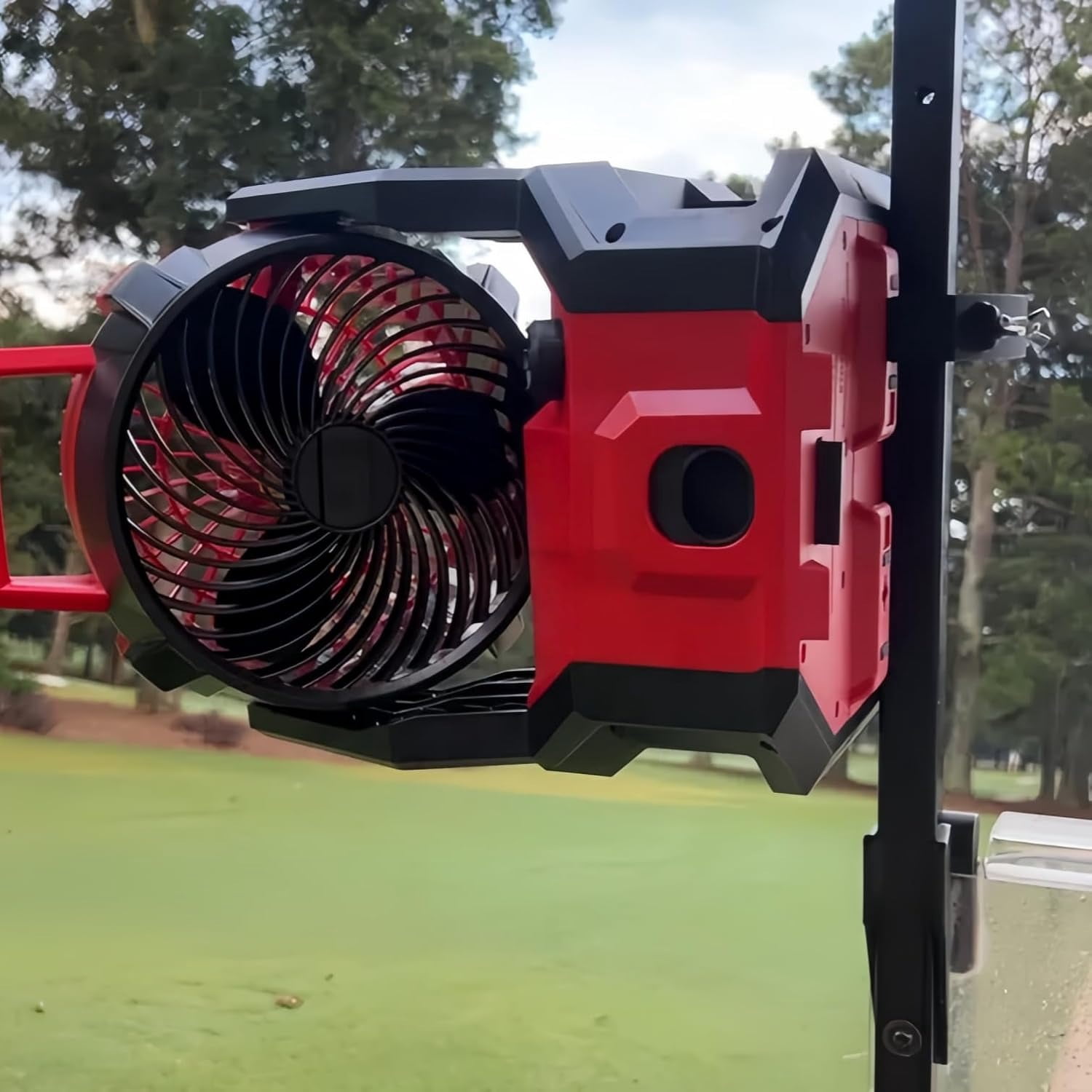 Fan Golf Cart Mount Bracket/Adapter for Milwaukee Packout Hybrid 18V, Secure Mounting Accessory Fits 1" to 1.25" Square Pipe