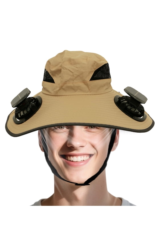 Fan Hat Upf50 Wide Brim Solar Fan Portable Bucket Breathable Headwear Cooling for Men Women Beach Outdoor Travel Hiking Fishing Camping Birthday