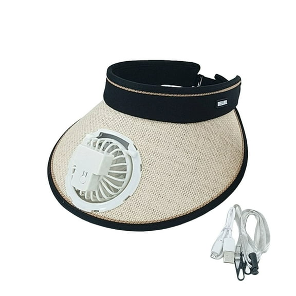Fan Hat with Wide Brim Headband Design Men Women Foldable Sun Hat Rechargeable 360 Degree Rotating Fan Empty Top Hat-One Size,Beige