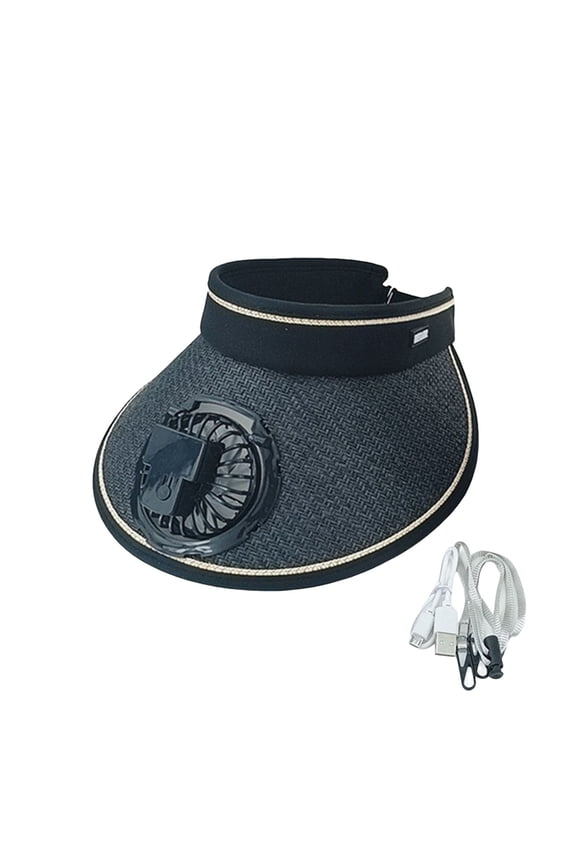 Fan Hat with Wide Brim Headband Design Men Women Foldable Sun Hat Rechargeable 360 Degree Rotating Fan Empty Top Hat-One Size,Black