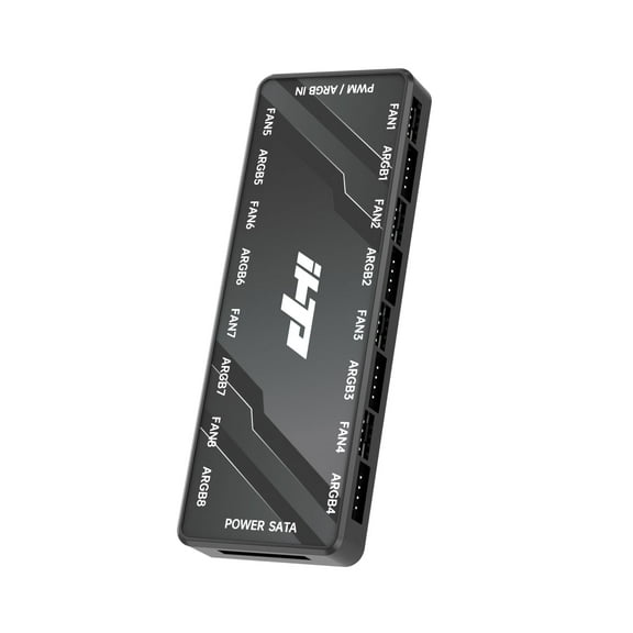 Fan Hub,5V3pin ARGB Hub+12V 4pin PWM Hub, PC Fan Hub Total 16 Ports, SATA Power, Control Up to 8 Chassis ARGB Case Fans(Black)