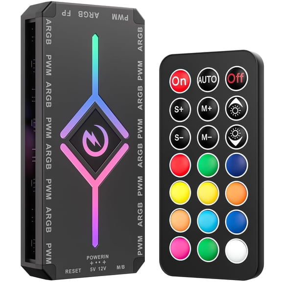 & Fan Hub Controller, 9-Port Magnetic Fan Hub with Remote Control and Power Input, Integrated Self-Luminous Hub Supports 9 Case Fan Splitters & Lighting Equipment