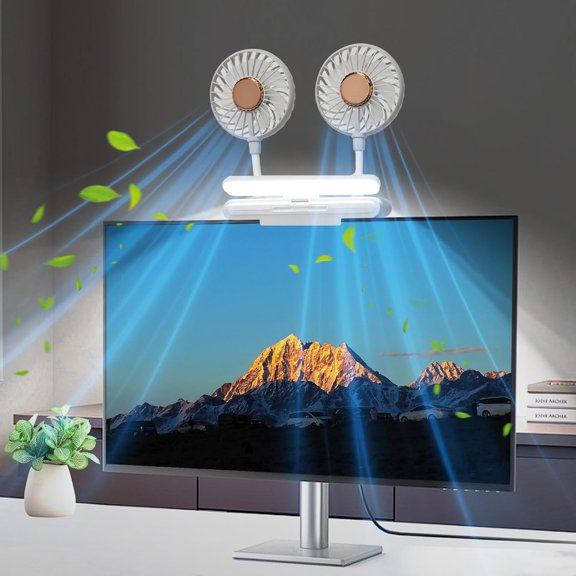 Fan with LED Lights, USB Desktop Fan with 2 Rotatable Heads, 3 Speeds Desk Fans Small Quiet with Sturdy Adjustable Clamp, Wind Office Personal Cooling Fans for Laptop, Desktop.
