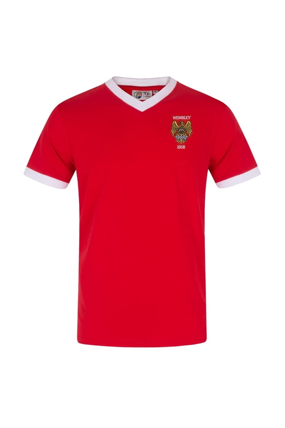 Mens United Wembley 1958 Crest Polyester V Neck T-Shirt