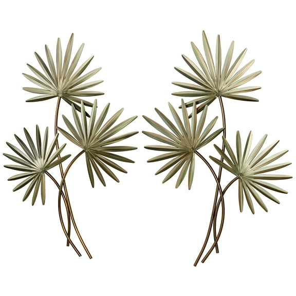 Fan Palm Wall Sculptures Green Set of Two 2