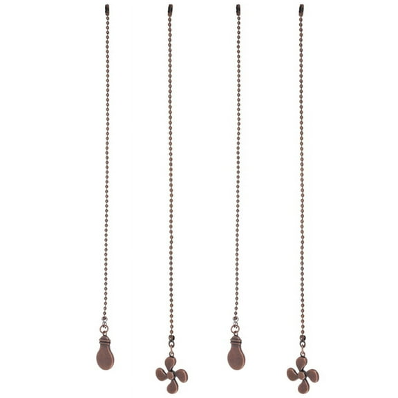 4Pcs Ceiling Fan Pull Chain Set,Bulb and Fan Pattern Pull Chain Extension Fan Pull Chain Pendant 12 Inch (Red Bronze)