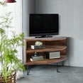 thumbnail image 1 of Fan Shape Reclaimed Wood Corner Media Table for Living Room Wise Use Your Space, 1 of 5