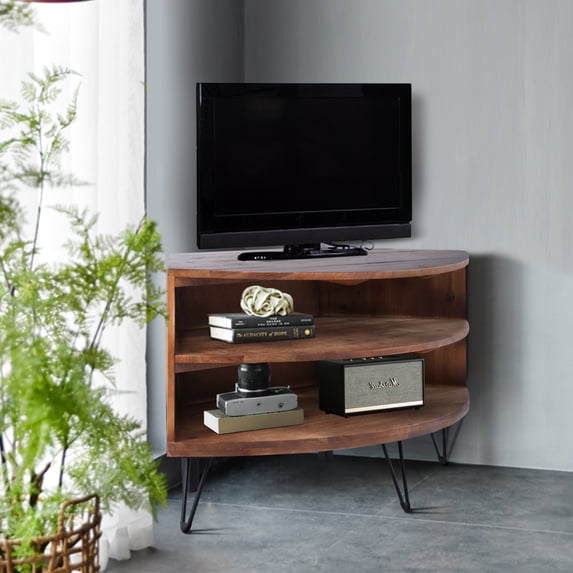 Fan Shape Reclaimed Wood Living Room Corner Media Unit - Strong Construction Easy To Keep Clean Fits Any Style 43.57" D X 20.52" W 23.66" H 29.72 Lb Weight Table For Space And Cleanable Matches