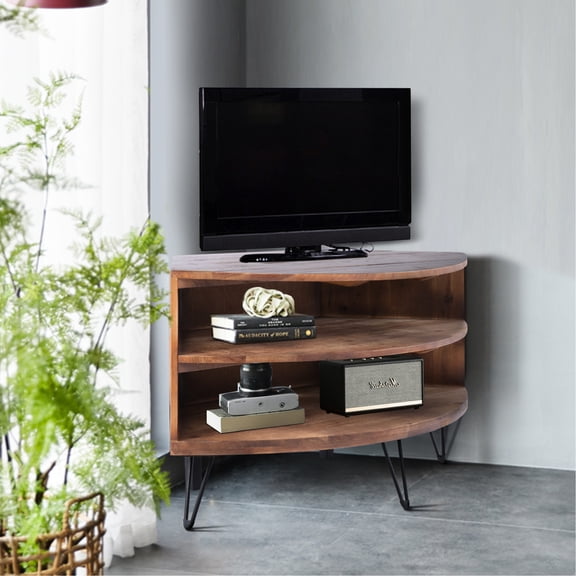Fan Shape Solid Wood Table for Corner | Perfect for Living Room Media | Reclaimed Wood Finish Style | Adaptable to Any Decor