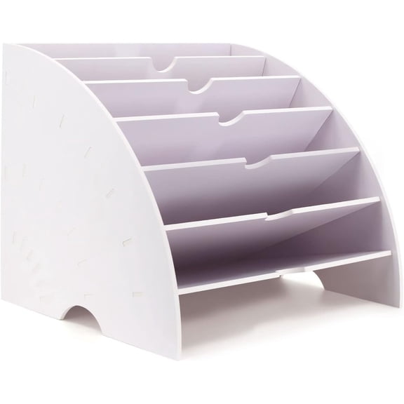 Fan Shaped Desk File Organizer - 6 Compartments File Holder for Desktop, Magazine Rack, Mail Holder, File Sorter, Paper Organizer for Home Office Classroom, White