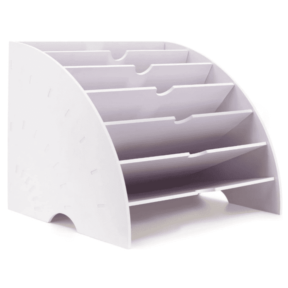 Fan Shaped Desk File Organizer - 6 Compartments File Holder for Desktop, Magazine Rack, Mail Holder, File Sorter, Paper Organizer for Home Office Classroom, White