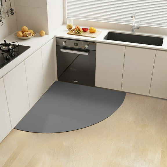 Fan Shaped Diatom Mud Floor Mat - Non-Slip, Water and Oil Absorbing Carpet for Kitchen, Bathroom, and Outdoor Use (27.5x27.5in) DarkGray