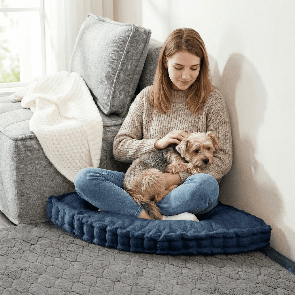 CHARRYARN by TexStead Corner Wedge Cushion For adults or pets, Floor Pillow, Gap Filler Between Bed and Wall 22"*22",Blue