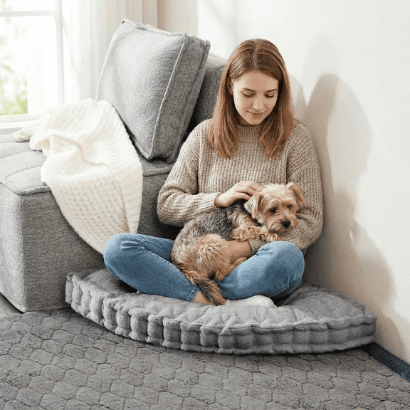 CHARRYARN Corner Wedge Cushion For adults or pets, Floor Pillow, Gap Filler Between Bed and Wall for Sitting or Yoga, Pizza Cushions Thick,Living Room, Fireplace,Outdoor Seating 22"*22",Gray