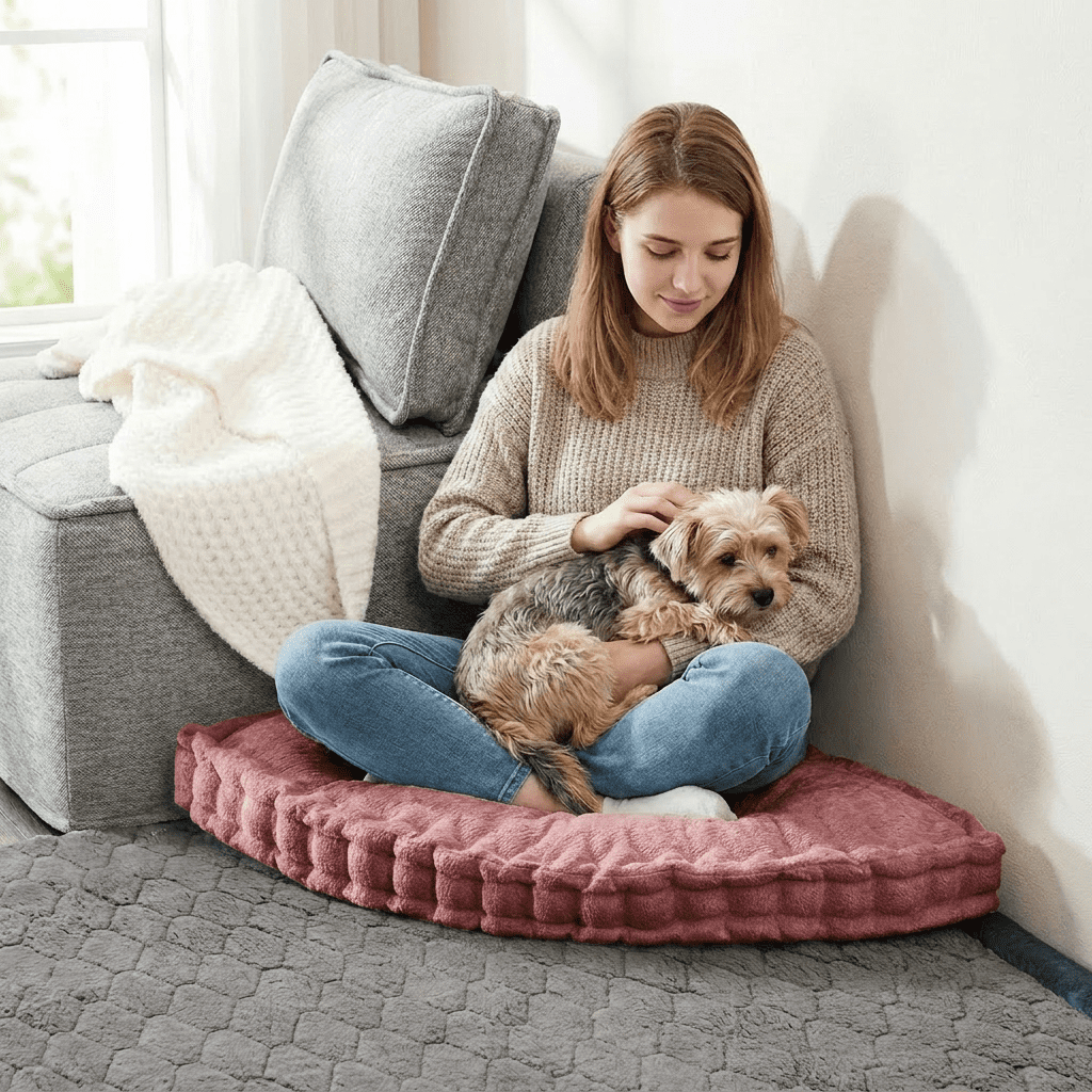 CHARRYARN Corner Wedge Cushion For adults or pets, Floor Pillow, Gap Filler Between Bed and Wall for Sitting or Yoga, Pizza Cushions Thick, Living Room, Fireplace,Outdoor Seating 22"*22",Red
