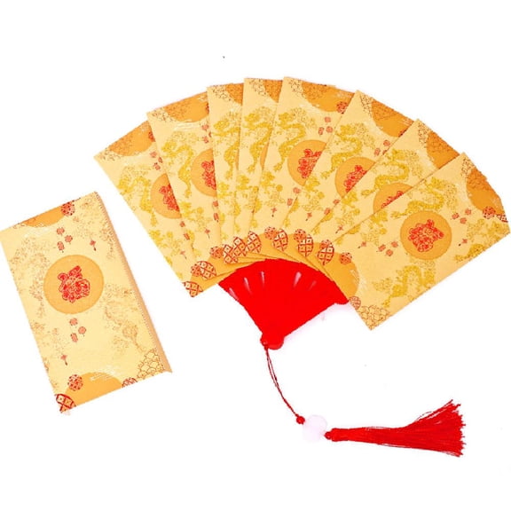 Fan-Shaped Folding Red Envelope, 10.63 x 4.33 in, Creative Dual-Use Design for Gifting Money, Perfect for Lunar New Year Celebrations and Dragon Year Blessings