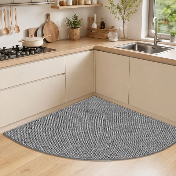 Fan Shaped Kitchen Corner Rug, L Shape Non Slip Washable Floor Mat For Kitchen Corner(Grey-39.37")