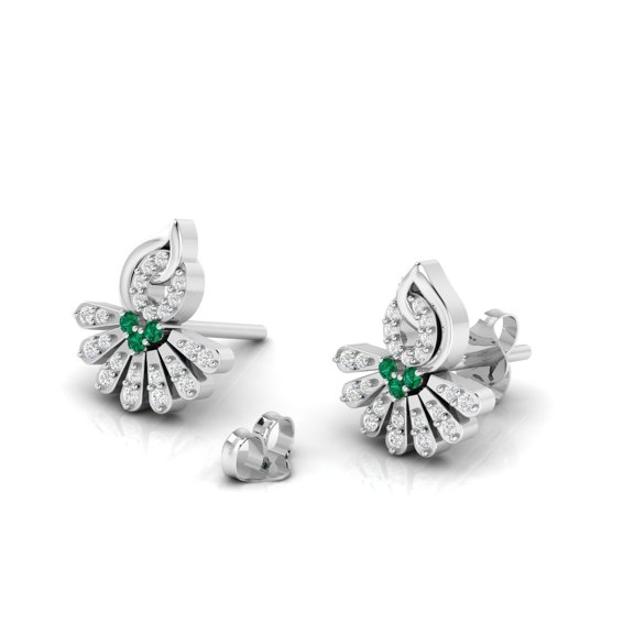 Fan Studs Emerald Sterling Silver Fashion Earrings || Engagement Day Gift Earring, Gift for Her Earring || Silver Diary