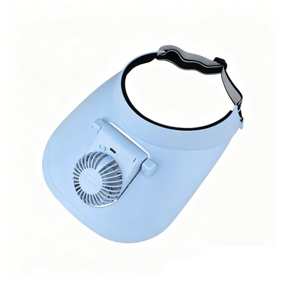 Fan Sun Visor Hat, Rechargeable 3-Speed Cooling, 5.9 inch Extra Wide Brim Solid Blue, 1 Pack Portable Sun Protection Hat for Outdoor Hiking Camping Fishing Travel