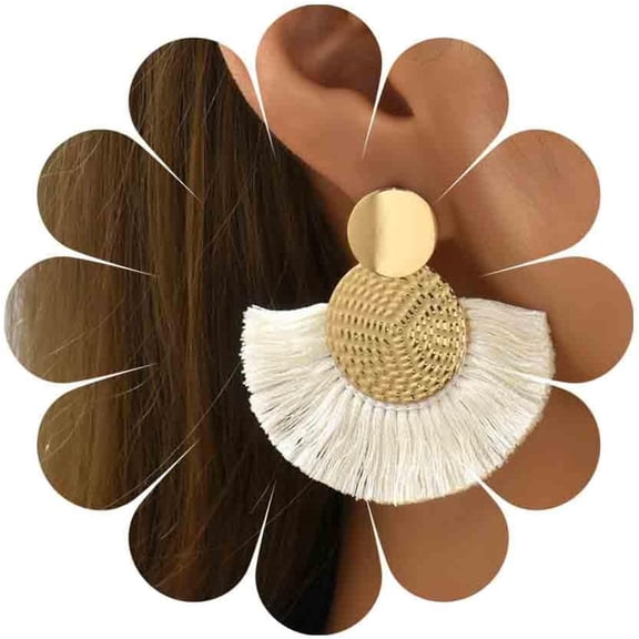 Fan Tassel Drop Best Earrings Round Disc Dangle Earrings White Thread Tassel Earring Hammered Circle Disc Earring Jewelry for Women[e827]
