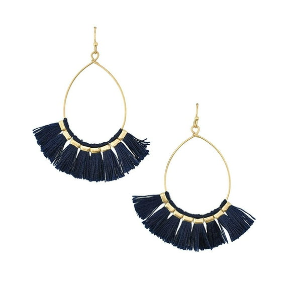 Fan Tear Drop Dangle Earrings, Navy, 2-Inch