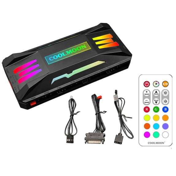 Fan Temperature Controller PWM Computer Temperature Control Speed Control Wireless Remote Control RGB Computer Hub Light Adapter,8 Temperature Control 4pin Ports,5V ARGB Sync Integrator