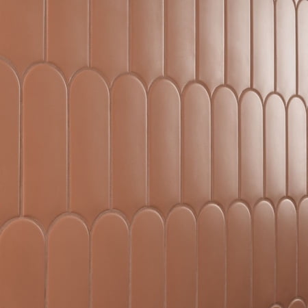 Fan Terracotta Fan 3" x 8" Geometric/Moroccan Fishscale Matte Wall Tile 3" x 12" - Terracotta Orange Clay