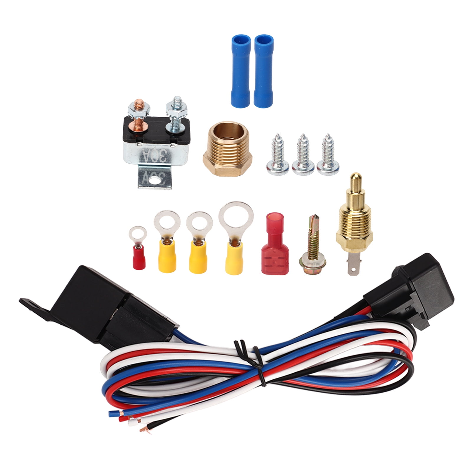 Fan Thermostat Relay Kit 12V Electric Fan Thermostat Control Relay Wire Kit Complete For Cars