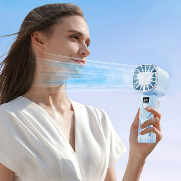 Fan USB Rechargeable Handheld Mini Fan, 3-Speed Portable Turbo Cooling Fan, ABS Lightweight Personal Desk Fan, Digital Battery Display, Quiet Travel Camping Makeup Chilling Tool
