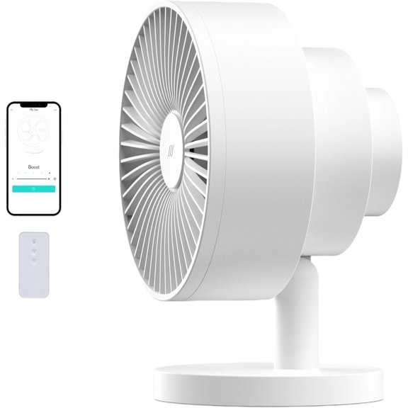 Fan - Ultra-Quiet 2-in-1 Air Circulator with Remote - 5-Speed Compact Cooling Fan - Whisper-Quiet - App Compatible - White