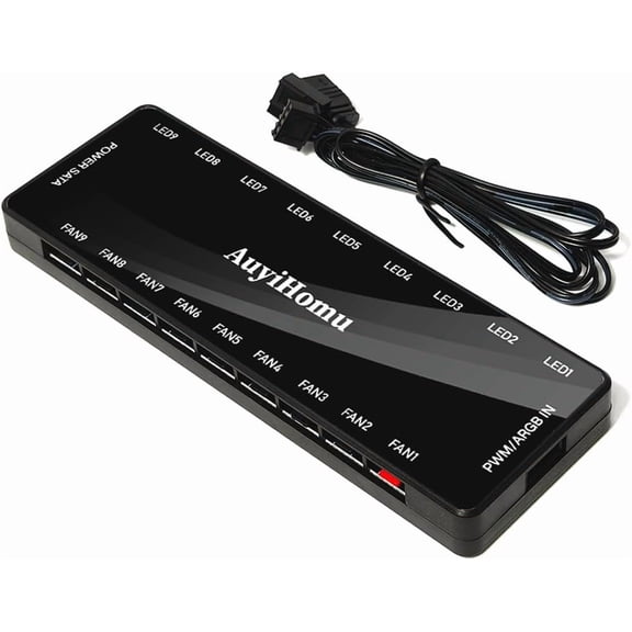 Fan hub controller, 9-port chassis fan hub power input, magnetic backplane splitter 53 chassis fan hub