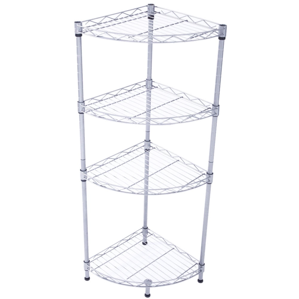 Adjustable Silver Gray 4-Tier Metal Corner Shelf