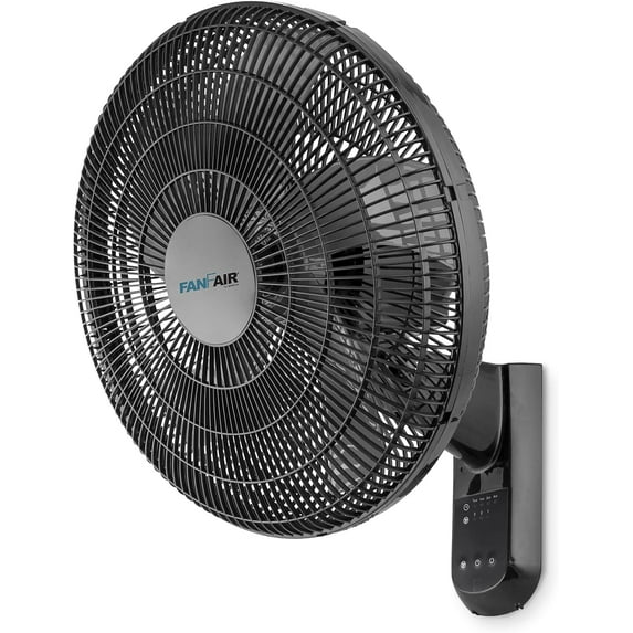 FanFair Wall Mount Fan 16 Inch Powerful with Remote Control, Timer, Quiet Cooling, Durable Plastic Grill, Oscillation,Adjust Tilt,Space Saving for Warehouse Workshop Bedroom Home Basement Office,Black