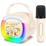 JYX Mini Karaoke machine Set, Portable Karaoke Speaker Bluetooth with Wireless Microphones, Colorful Lights, 5 Funny Magic Voice, Ideal Gifts for Girls/ Boys, D28