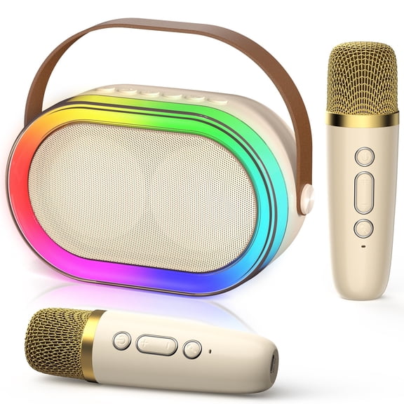 FanFun Karaoke Machine for Adults Kids, Portable Karaoke Speaker Bluetooth with 2 Wireless Microphones & LED Lights for Home Parties, Mini Karaoke System for Girls/ Boys, D35-T