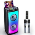 thumbnail image 1 of FanFun Karaoke Machine with 2 Wireless Microphones, Bluetooth Speaker, Portable PA System for Party, Sing Machine with Deep Bass, T10-T, 1 of 17
