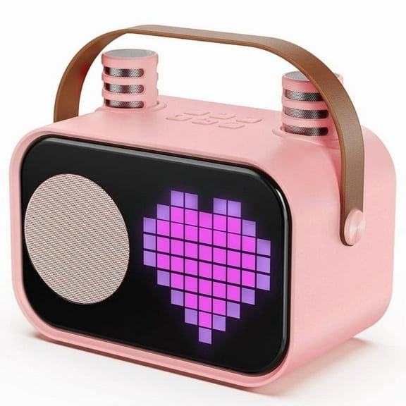 FanFun Mini Karaoke Machine for Kids, 15 Animation Modes, Connect with Bluetooth, Kids Toy, Birthday Gift for Girls Boys, Pink