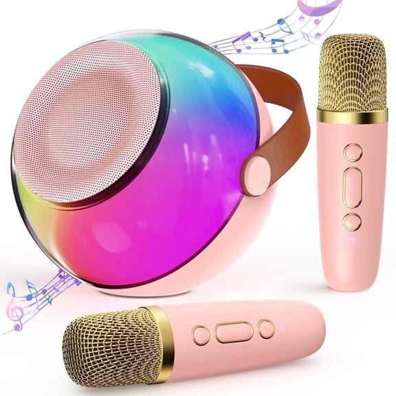 JYX Karaoke Machine for Kids, Portable Bluetooth Speaker with 2 Karaoke Microphone, D25P-T