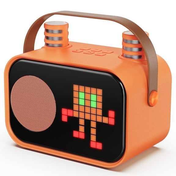 FanFun Karaoke Machine, Portable Bluetooth Speaker with Magic Microphone, 15 Animation Display Mode, 4 Funny Magic Voices, Mini Karaoke Machine Set,Orange