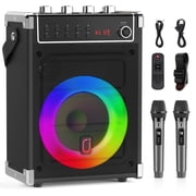 FanFun Portable Bluetooth Speaker with Microphones, Party Speaker with Lights, Remote Control, Powerful Loudspeaker, AUX Input, FM, REC