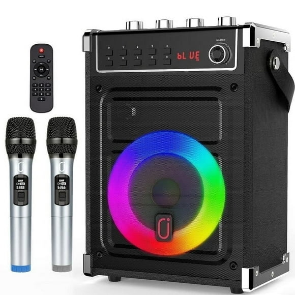 FanFun Bluetooth Speaker, Portable Speaker with LED Light, Wireless Party Speaker with Remote Control, 2 Wireless Microphones, Support TWS, AUX in, FM, REC