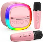 FanFun Mini Karaoke Machine, Bluetooth Speaker with 2 Wireless Karaoke Microphones and Party Lights for Kids Gifts
