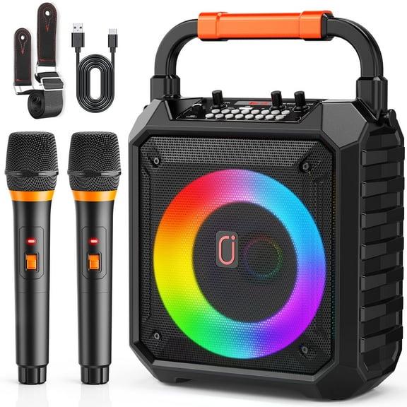 FanFun Karaoke Machine for Kids and Adult, Home Karaoke System with 2 Wireless Microphone, Bluetooth Speaker with RGB Light for Party